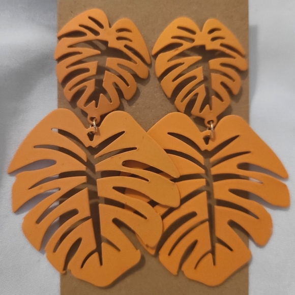 Monstera Orange Drop Earrings - Picture 1 of 1